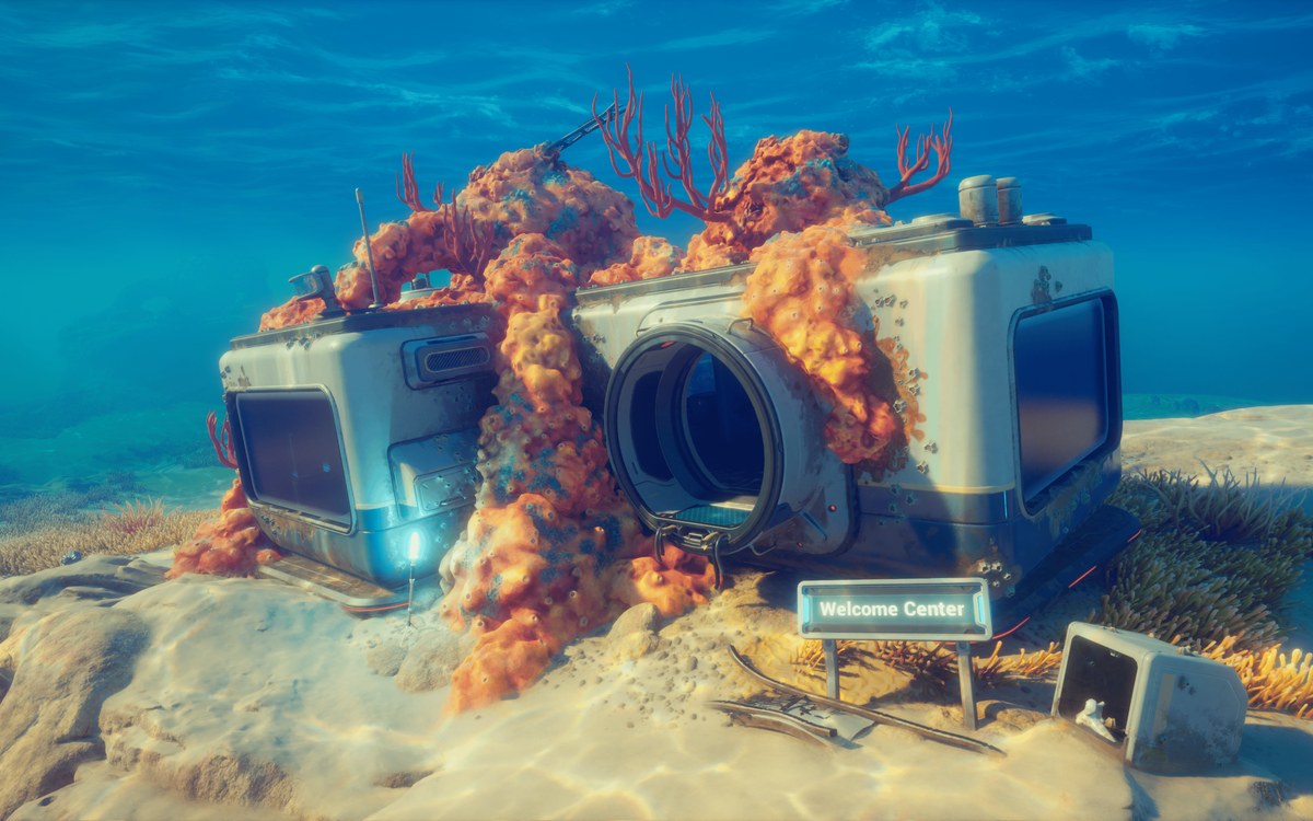 Subnautica 2 base exterior screenshot used to support a blueprint guide page.